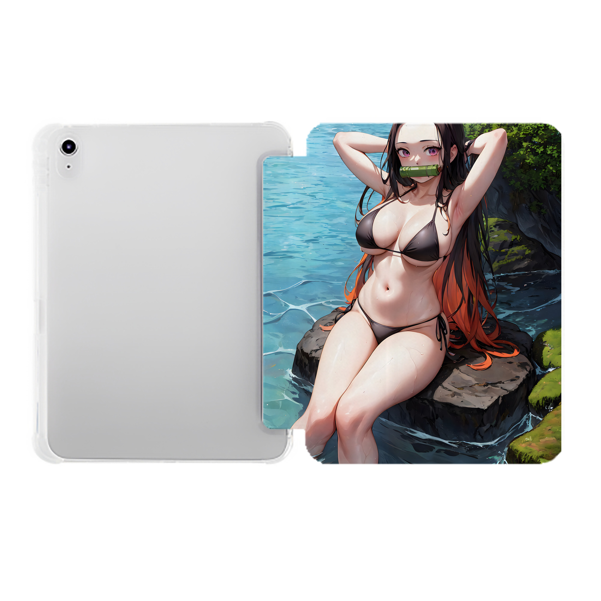 （画像用） 鬼滅の刃（きめつのやいば）竈門 禰󠄀豆子／かまど ねずこ Kamado Nezuko IPad ケース ペン収納付き 三つ折りスタンド PUレザー×シリコン 対応機種9.5/10.5/10.9インチ